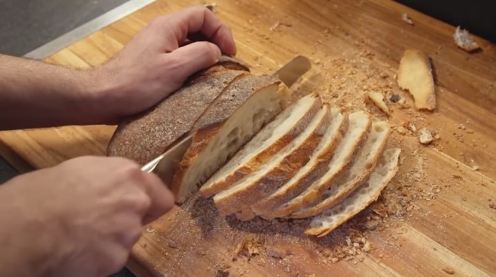 slicing bread with serrated knife